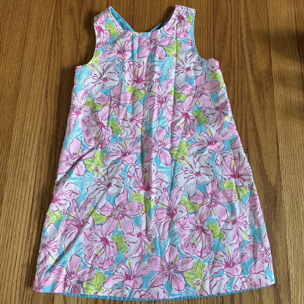 Tommy Bahama Dress Girls 5 Pink Blue Floral Sleeveless Cotton Lined Shift Zip
